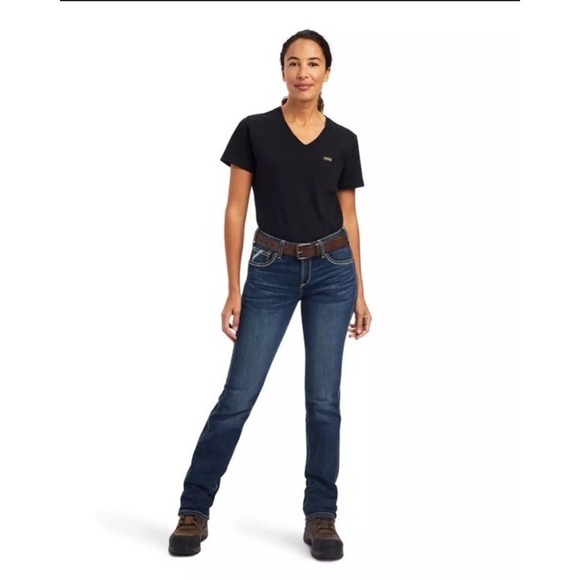 NWT Ariat® Ladies Rebar Riveter Perfect‎ Rise Straight Leg Jeans 10041068 27R - Picture 2 of 12